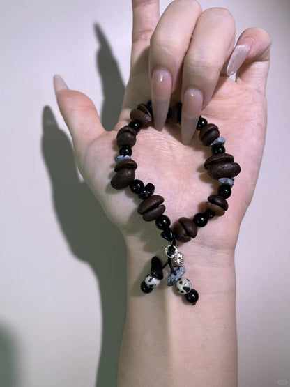 Coffee Bean Beaded Charm Bracelet