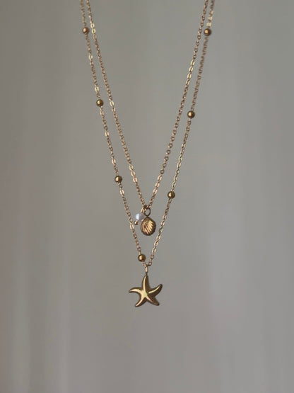 Gold Starfish & Seashells Layered Necklace