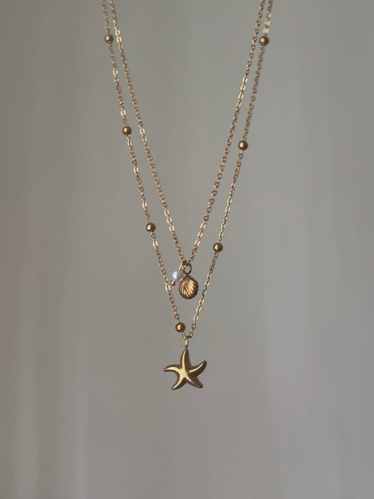 Gold Starfish & Seashells Layered Necklace