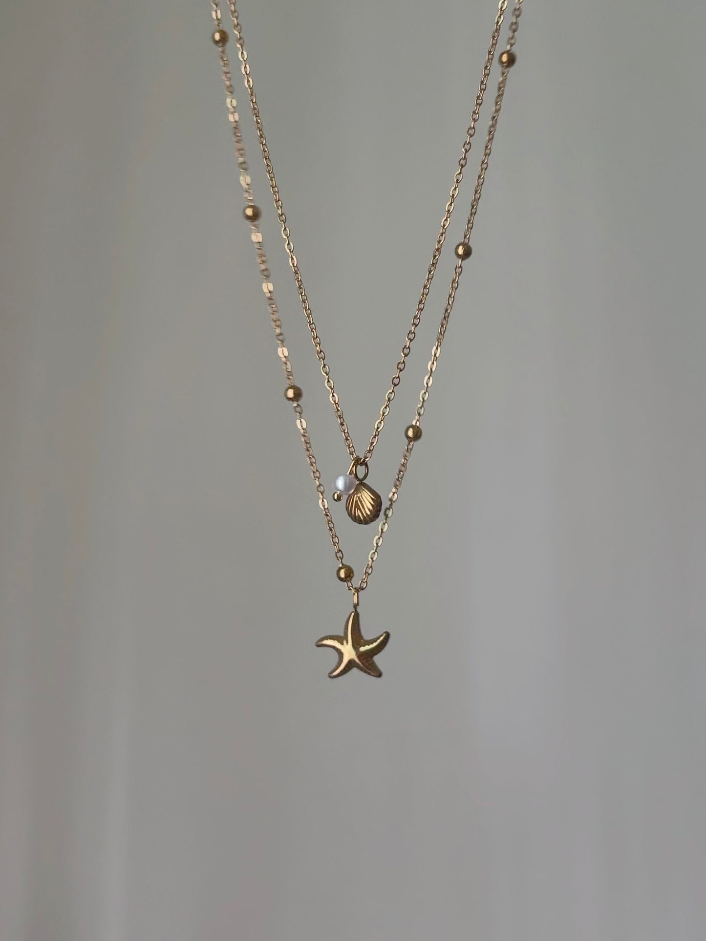 Gold Starfish & Seashells Layered Necklace