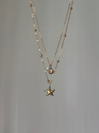 Gold Starfish & Seashells Layered Necklace