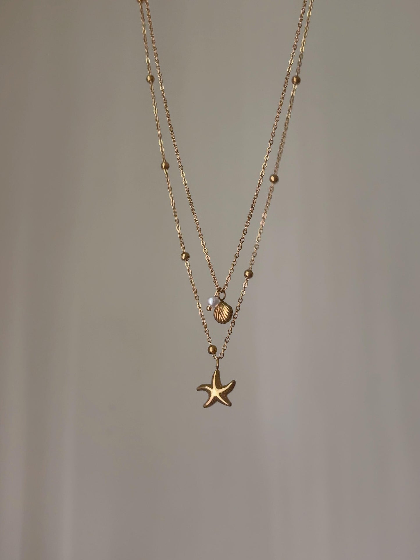 Gold Starfish & Seashells Layered Necklace