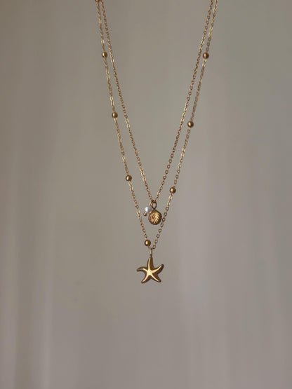 Gold Starfish & Seashells Layered Necklace
