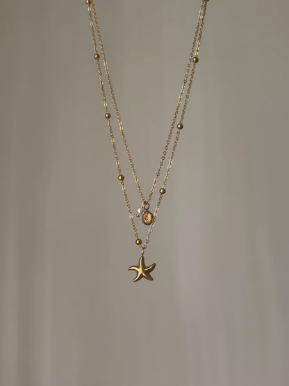 Gold Starfish & Seashells Layered Necklace