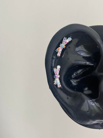 Rainbow Fairy bow helix earrings