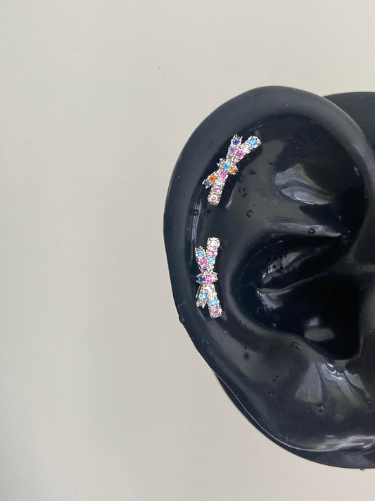 Rainbow Fairy bow helix earrings