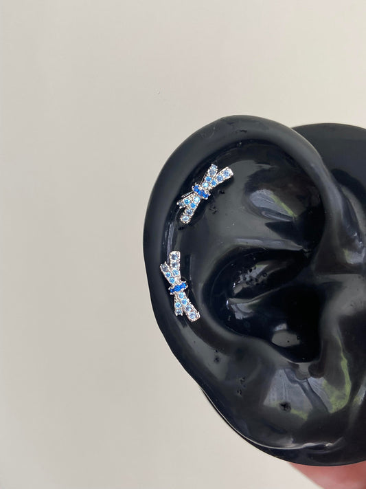 Blue Fairy bow helix earrings