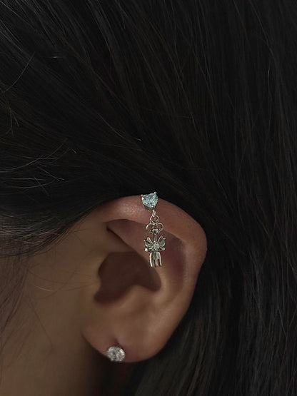 Blue Heart Key and Butterfly Fork Helix Earring