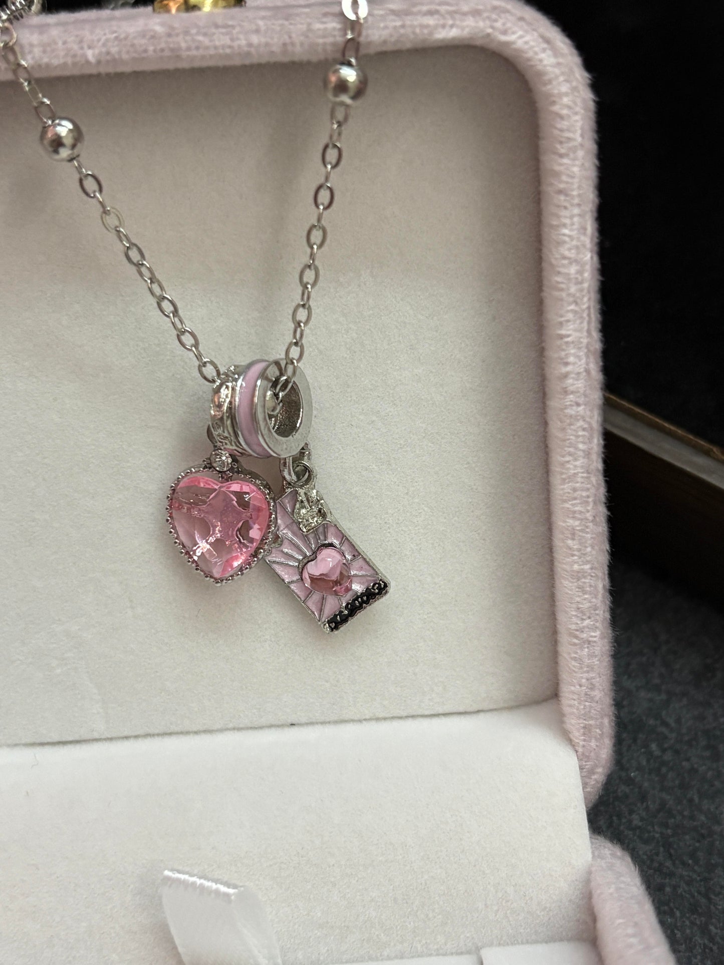 Pink Heart & Love Letter Charm Necklace