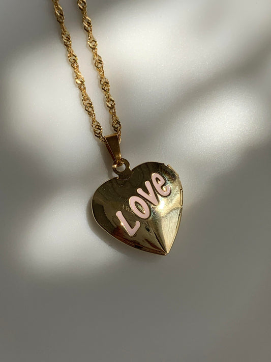 Gold “Love” Heart Locket Necklace