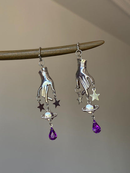 Silver Celestial Hand Drop Earrings