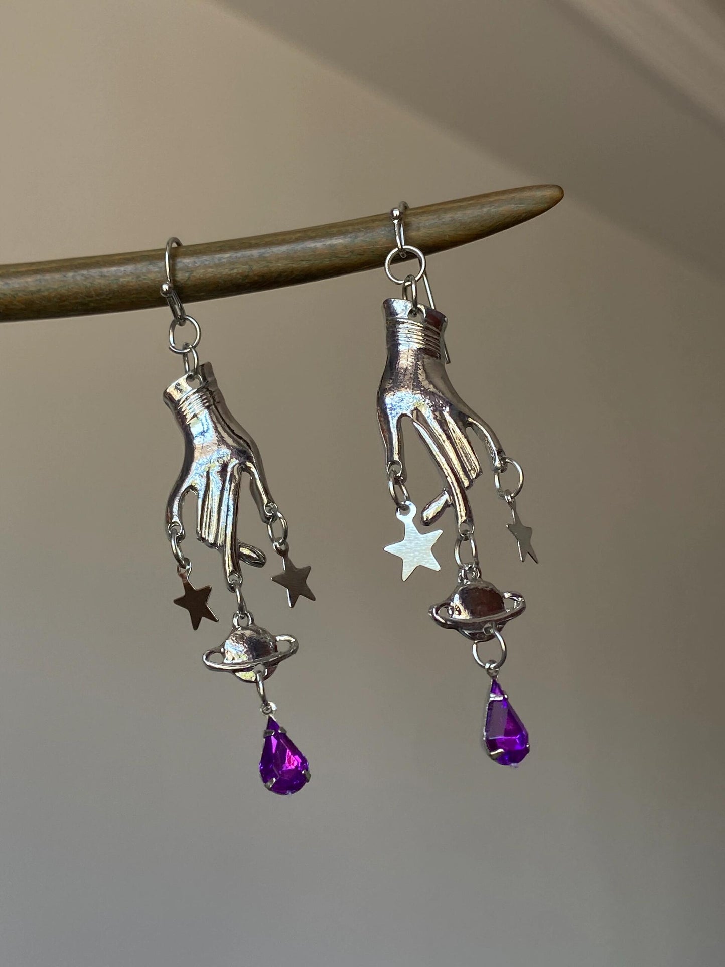 Silver Celestial Hand Drop Earrings