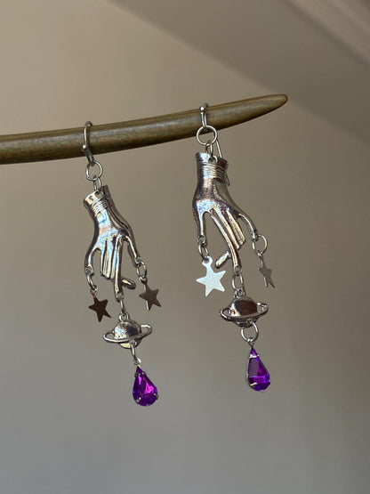 Silver Celestial Hand Drop Earrings