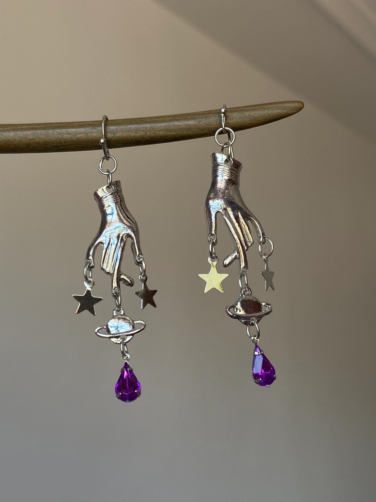 Silver Celestial Hand Drop Earrings