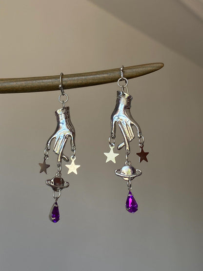 Silver Celestial Hand Drop Earrings