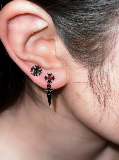 Crimson Thorn Cross Earring
