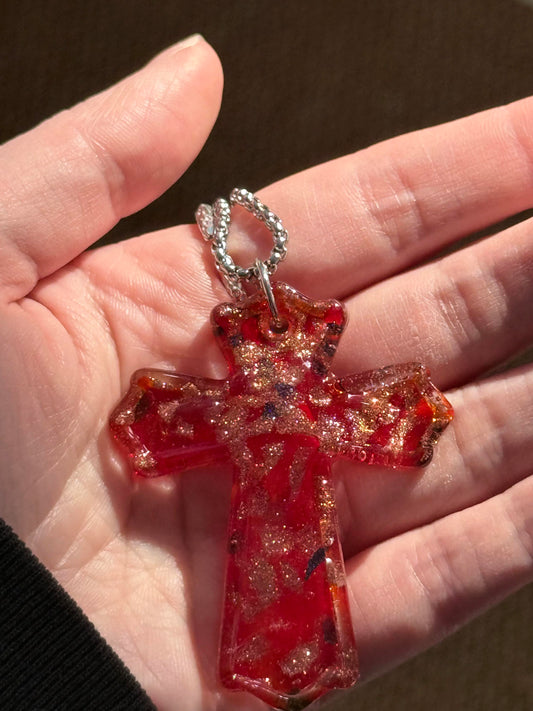 Red Resin Cross Pendant