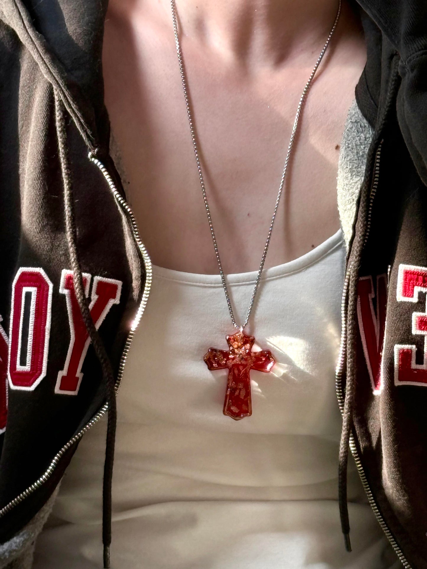 Red Resin Cross Pendant