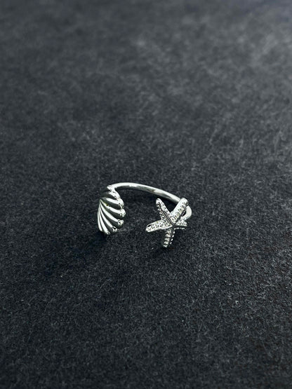 Starfish and Shell Duo Ring
