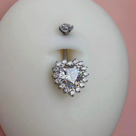 Silver Pave Halo Heart Belly Ring