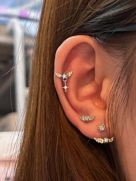 Silver Angel Wing and Star Earring Stack