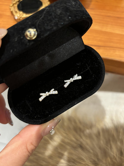 Silver Crystal Bow Stud Earrings
