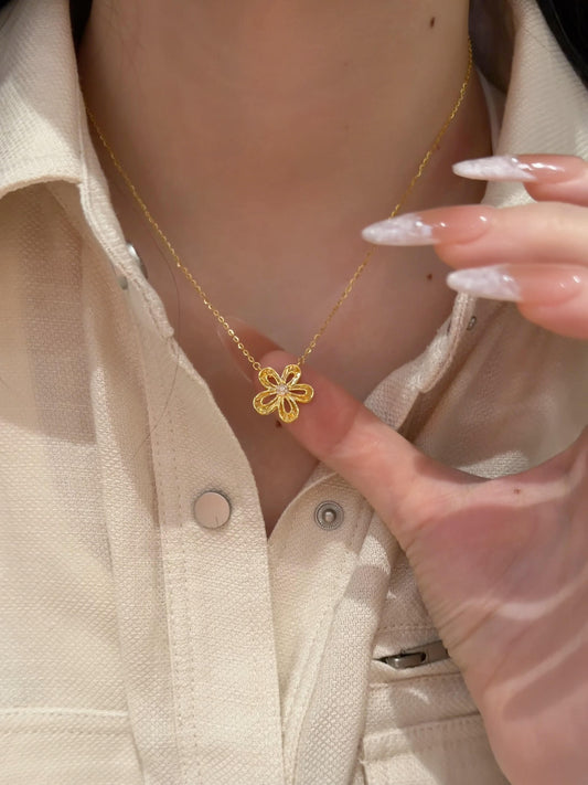 Golden Flower Pendant Necklace