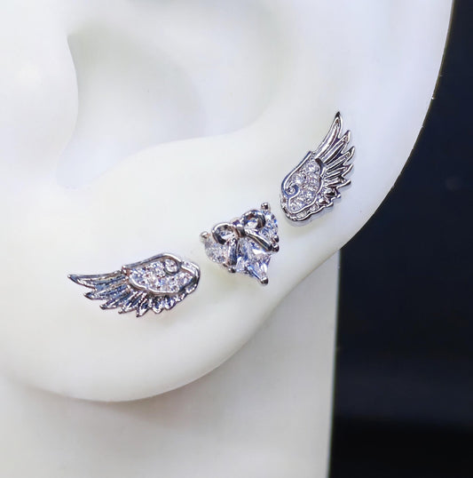Flying Heart Triple Lobe Earring Stack
