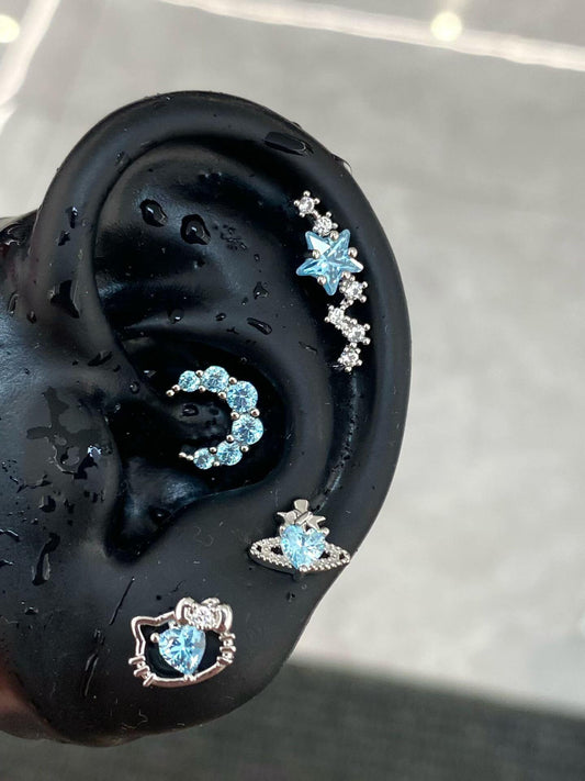 Blue Celestial Cat Earring Stack