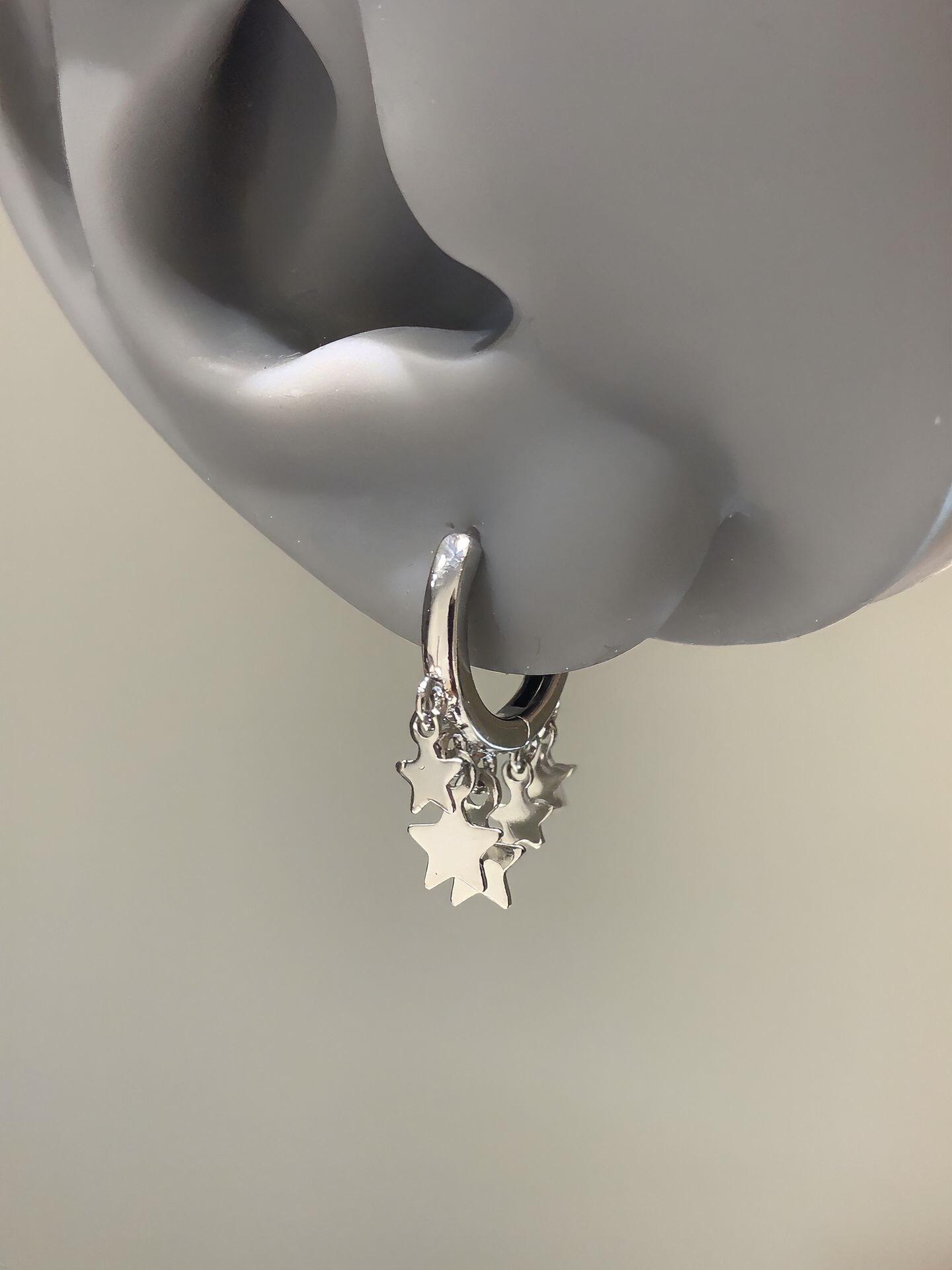 Silver Star Cluster Dangle Earrings