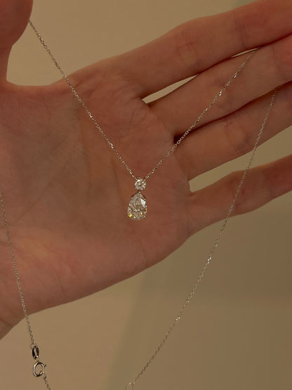 Silver Pear-Cut Crystal Drop Necklace