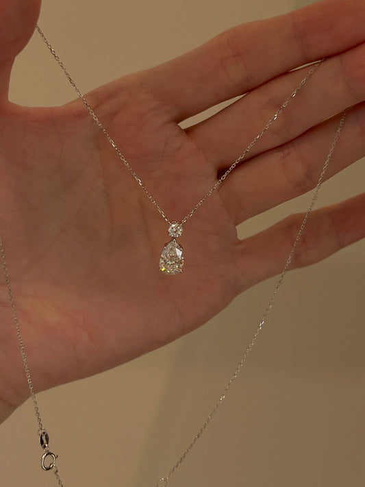Silver Pear-Cut Crystal Drop Necklace