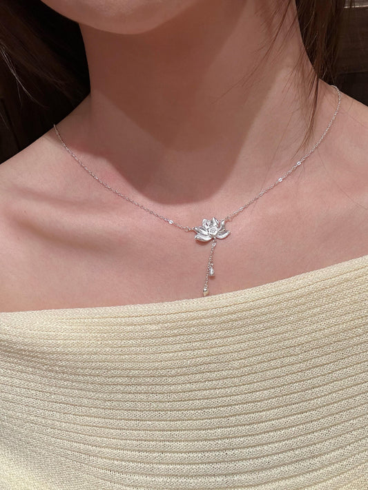 Silver Lotus Drop Necklace