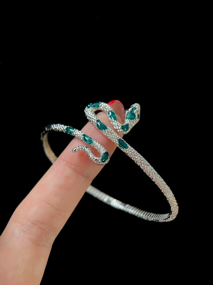 Silver Emerald Crystal Snake Bracelet