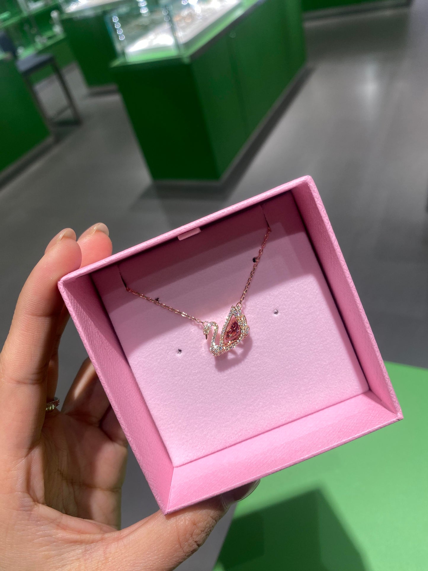 Rose Gold Pink Crystal Swan Necklace
