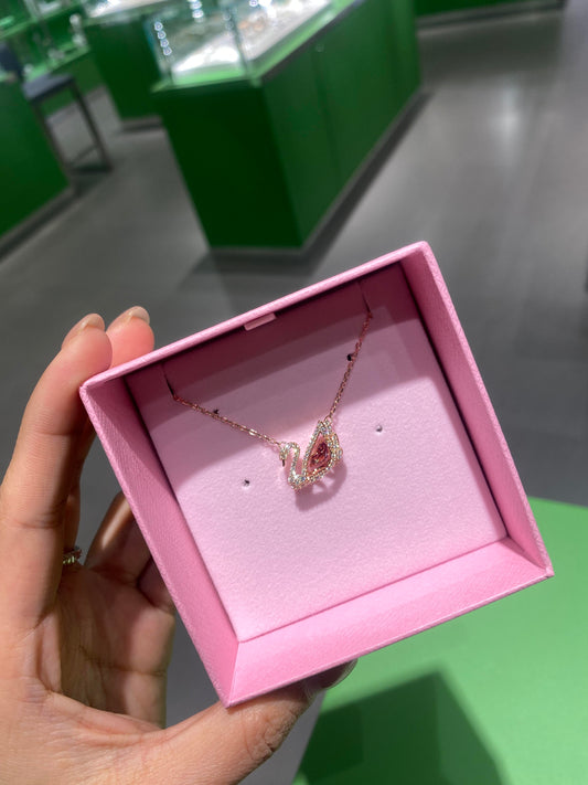 Rose Gold Pink Crystal Swan Necklace