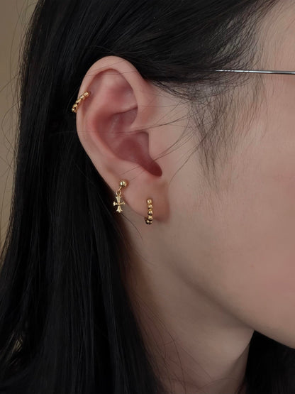 Gold Cross Drop and Beaded Earring Stack