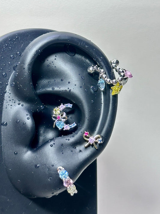 Multi Silver Crystal Bow Star Earring Stack