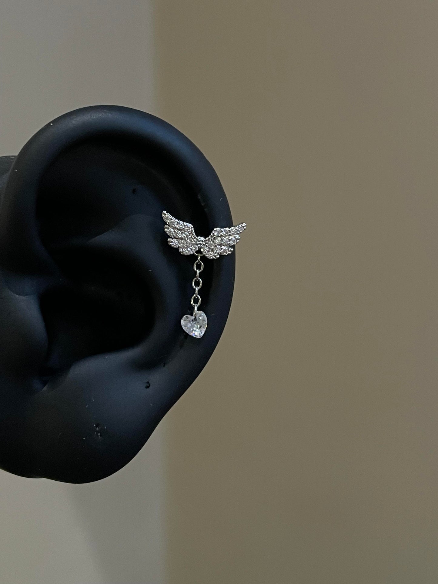 Silver Crystal Heart Wing Earrings