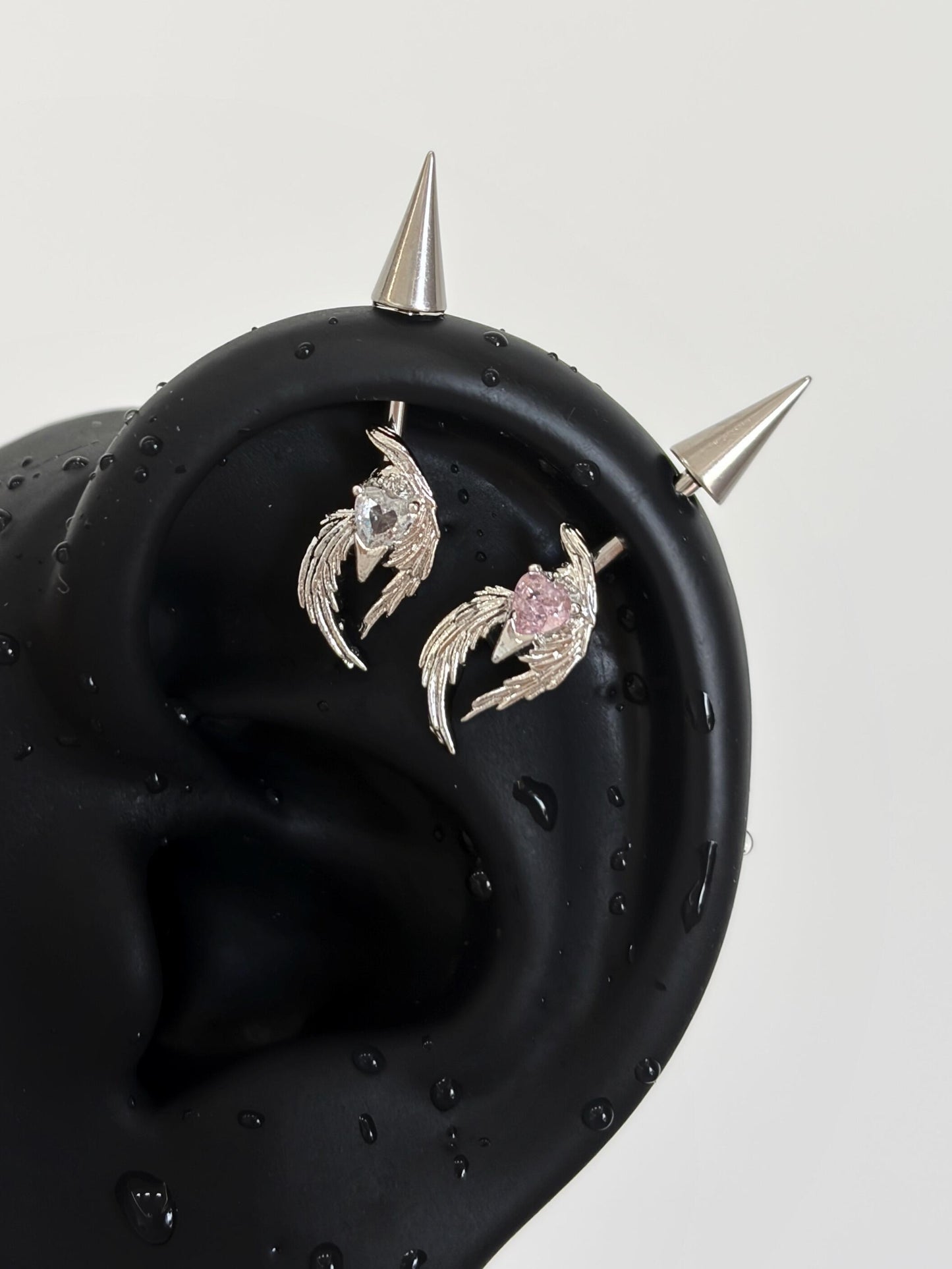 Silver Crystal Wing Spike Helix Earring