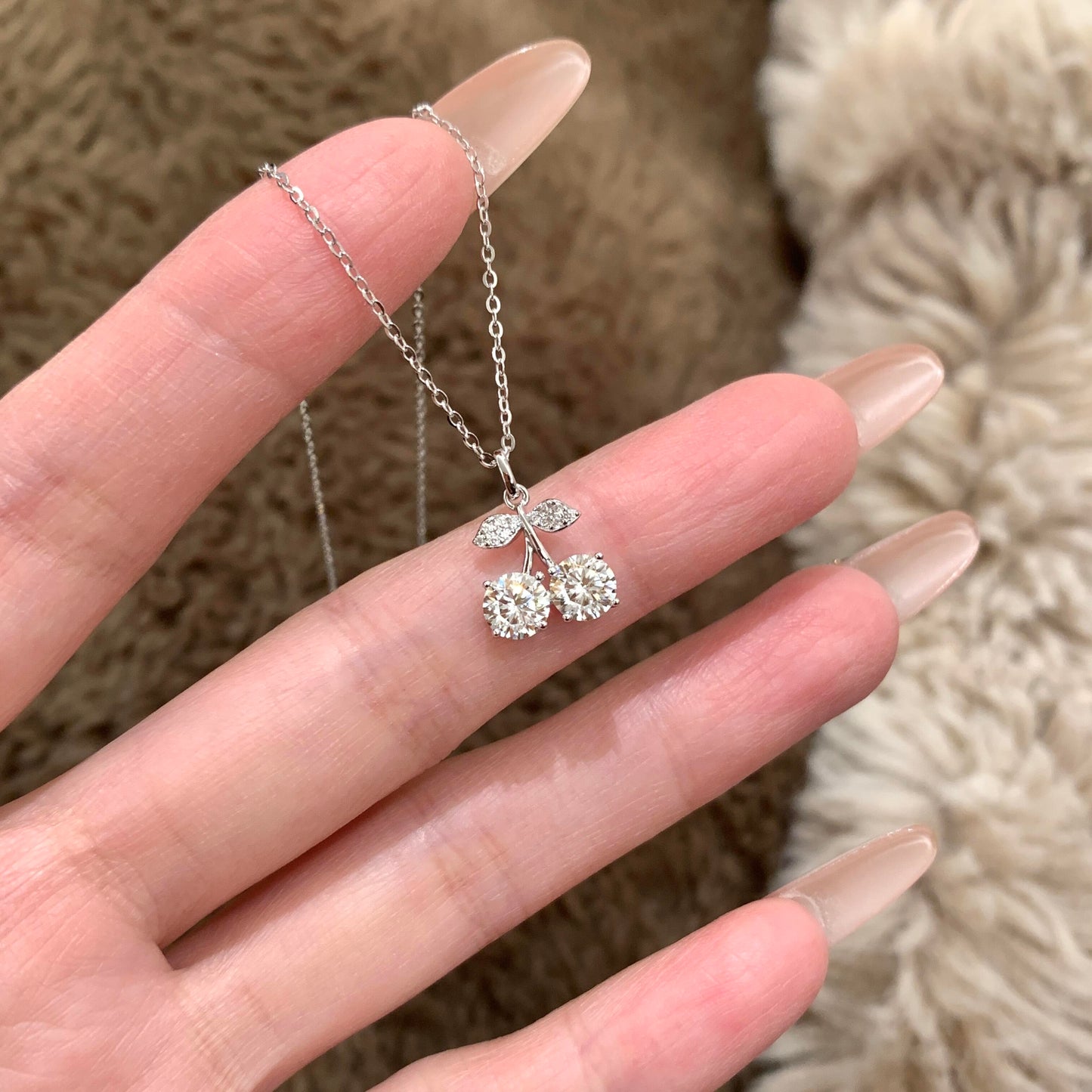 Silver Sparkling Cherry Necklace