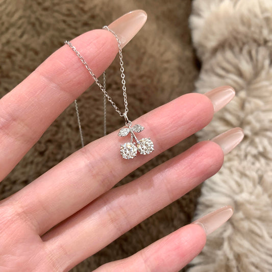 Silver Sparkling Cherry Necklace