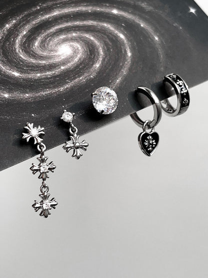 Silver Gothic Heart and Cross Earring Set