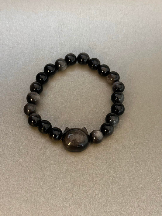 Black Obsidian Cat Bracelet