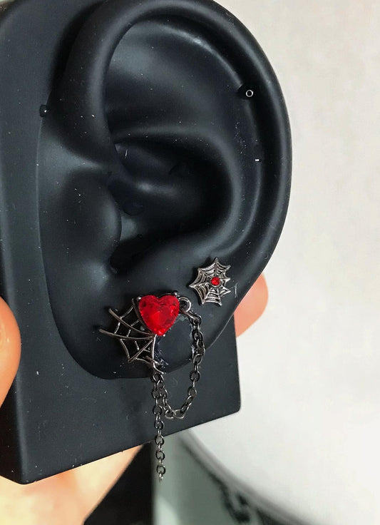Blood Heart Spider Web Drop Earrings