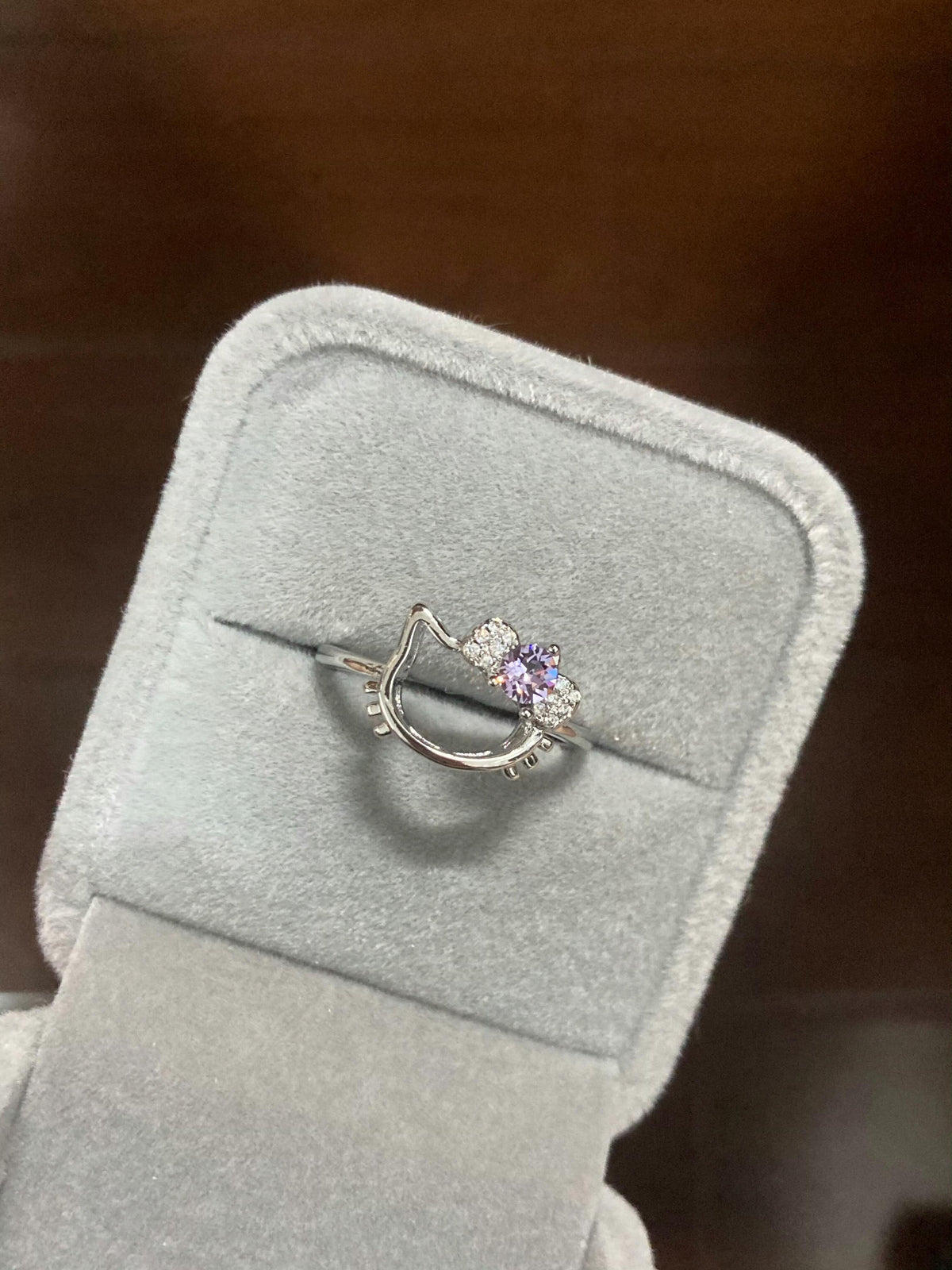 Lavender Crystal Cat Ring