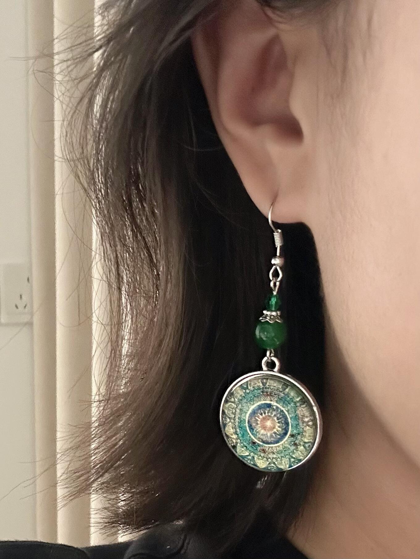 Green Mandala Dream Lobe Earrings