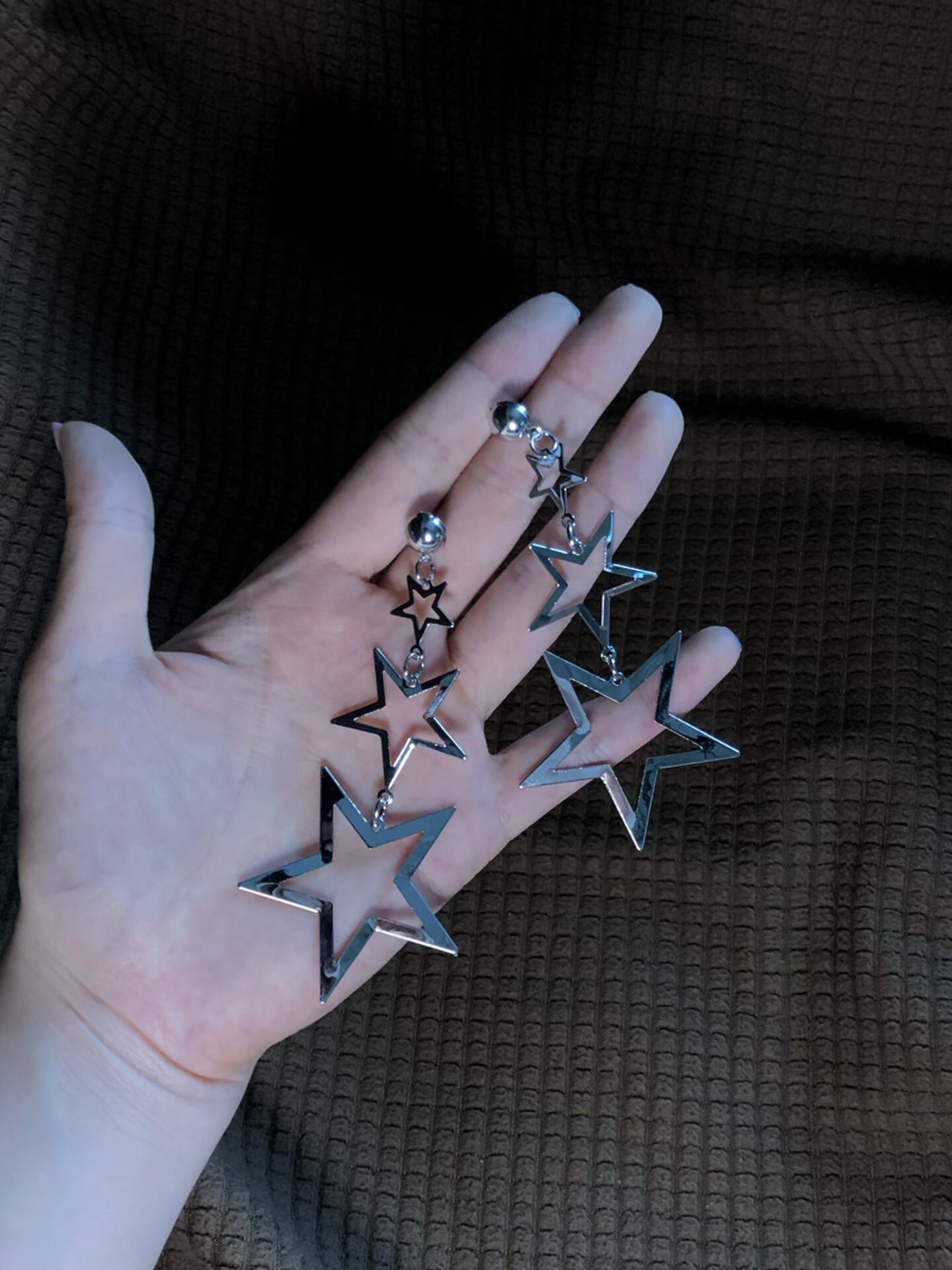 Silver Triple Star Drop Earrings