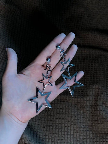 Silver Triple Star Drop Earrings