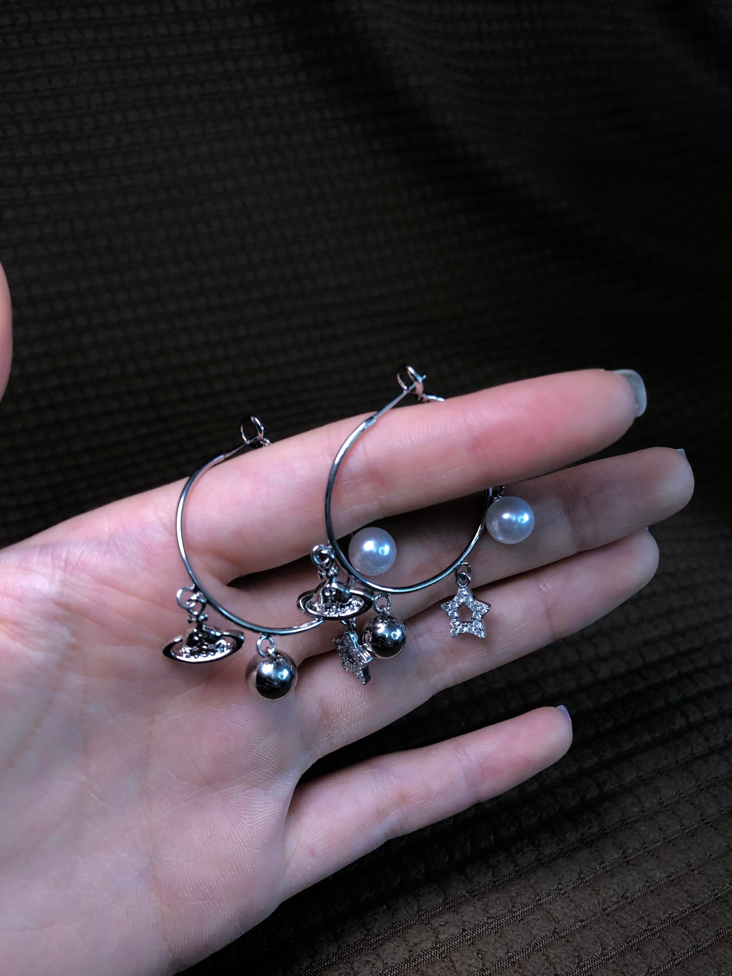 Silver Charm Hoop Earrings